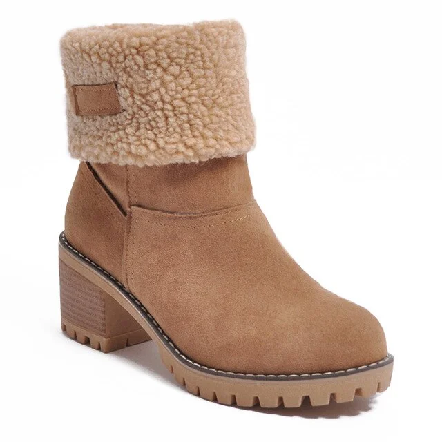 Women Winter Snow Boots Fur Warm Ankle Ladies Boots Slip On Flock Thick Heel Shoes Botas Martins Plush Outdoor Female Boots
