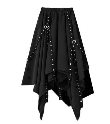 Irregular Long Skirt with Buckles