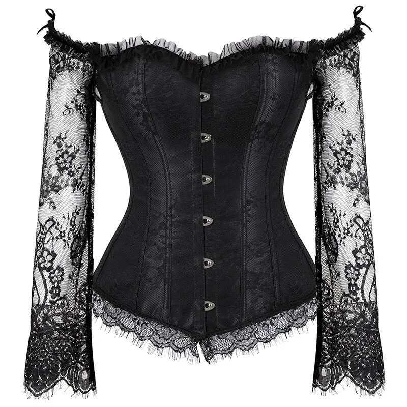 Billionm Sapubonva Corset Bustier Top for Women with Sleeves Vintage Style Victorian Retro Burlesque Lace up Vest Fashion White Black