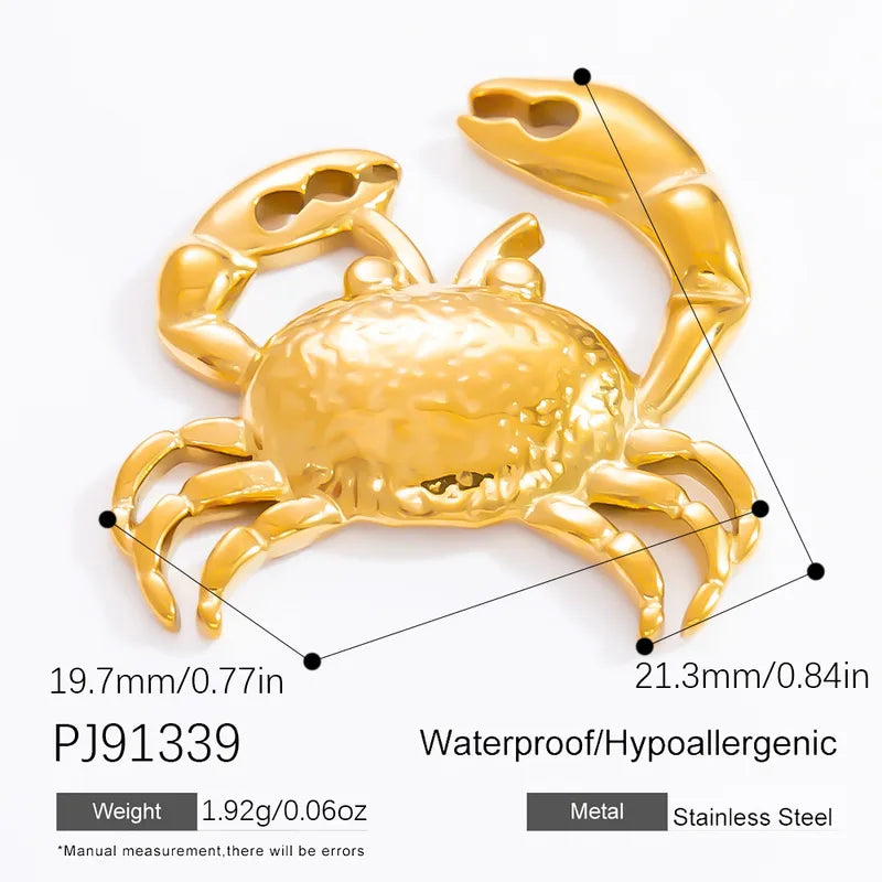 1 Piece 28.4*36.1mm 304 Stainless Steel Zircon 18K Gold Plated Starfish Crab Shell Polished Pendant Jewelry Accessories