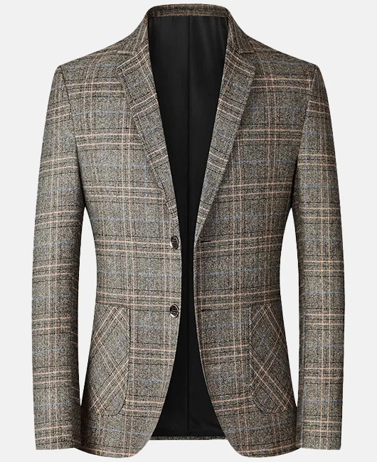 Business Casual Plaid Notch Lapel Single Breasted Blazer 