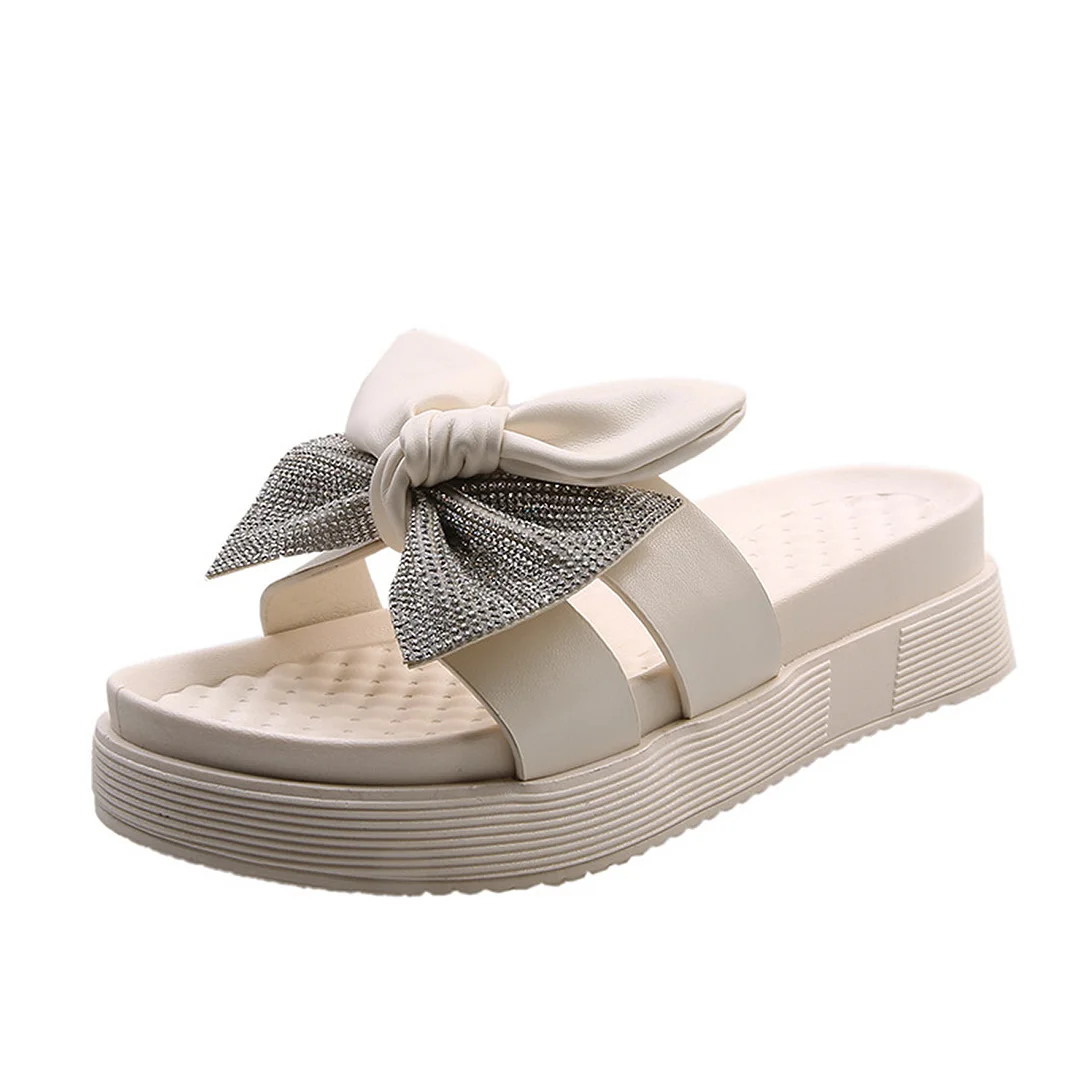 Letclo™ 2021 New Summer Rhinestone Fashion Bowknot Thick-soled Outdoor Wear Slippers letclo Letclo