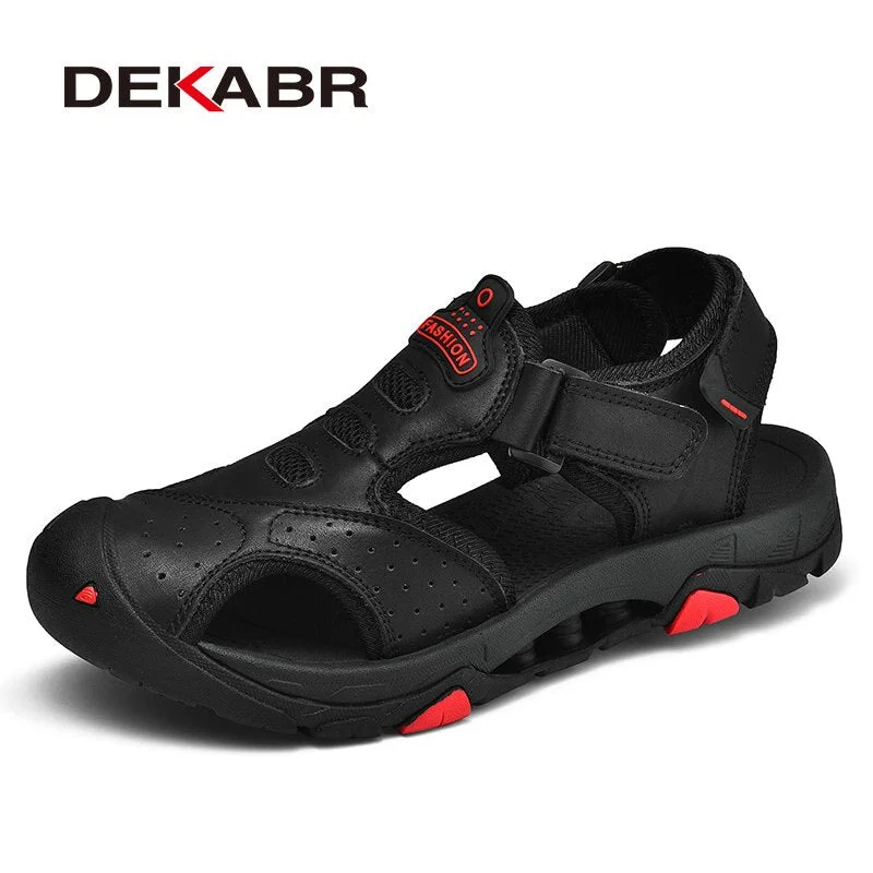 DEKABR Men's Soft Beach Shoes Summer Men Outdoor  Genuine Leather Sandals Walking Breathable Slippers Lightweight Outside Shoes