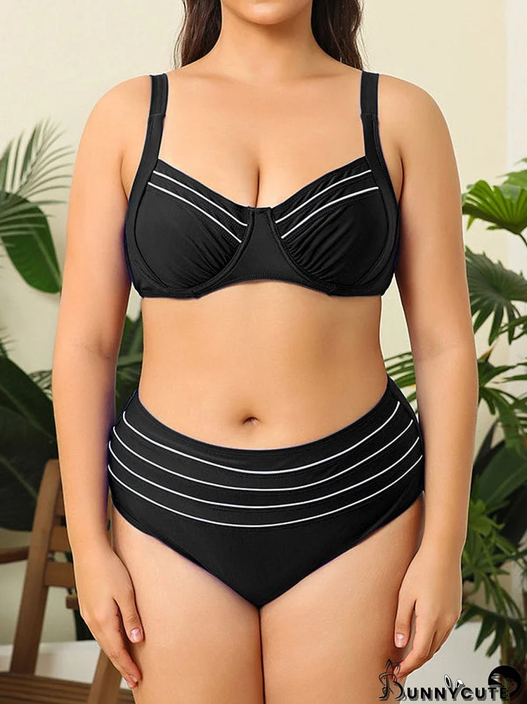 Plus Size Solid Bikini Set