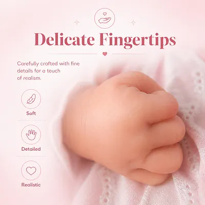 Hand-painted lifelike details, real baby skin feel.