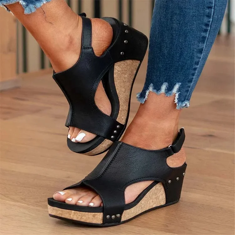 Cork Platform Wedges Slingback Ankle Buckle Strap Sandals