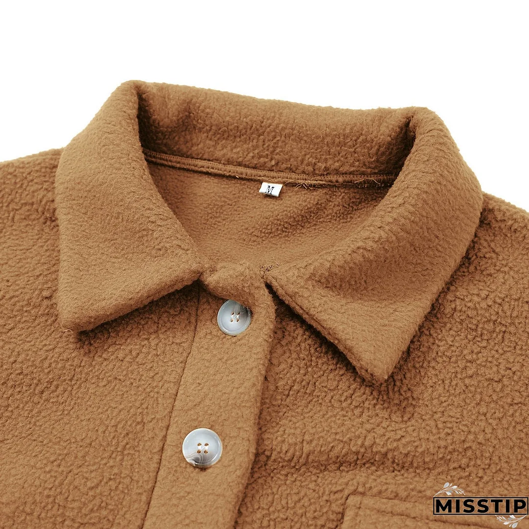 Women Long Sleeve Solid Color Pocket Fashion Casual Button Jacket