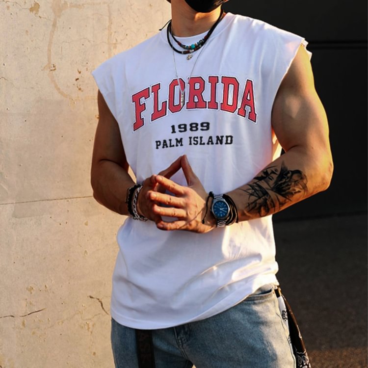Retro Men's Florida Print Tank Top Oversized Sleeveless T-shirt