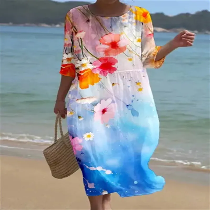 Churchf Churchf New Women's Floral Art Print Leisure Vacation Dress