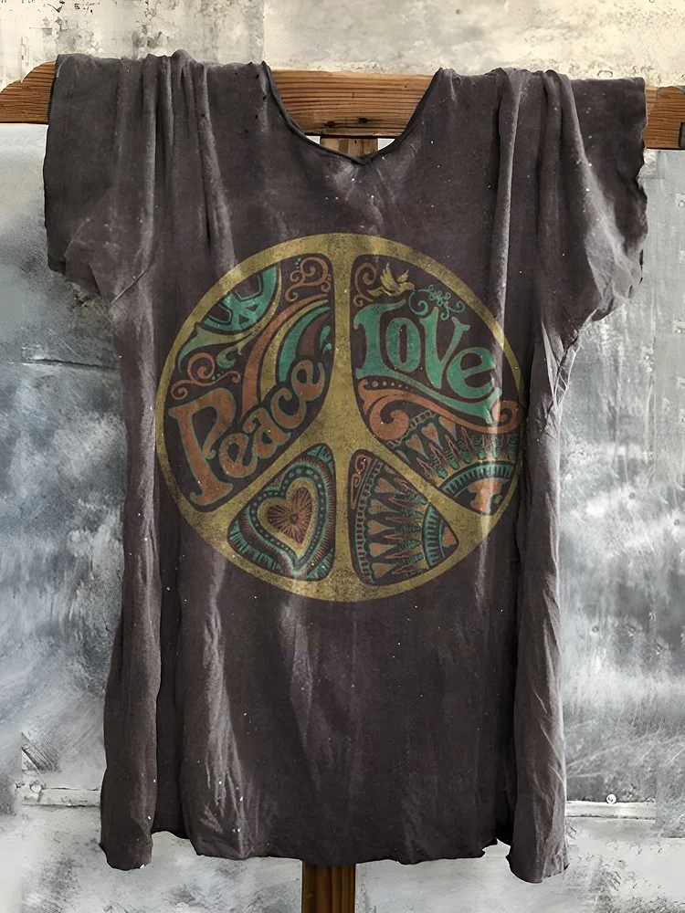 Women's Hippy Graphic Art Print Cotton Crew Neck T-Shirt
