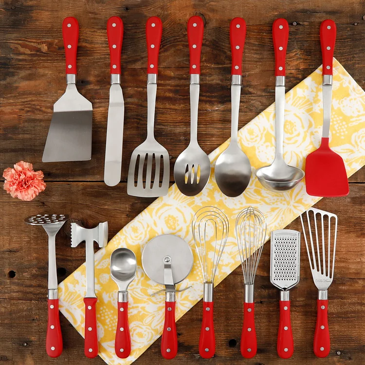 Collection 15-Piece All in One Kitchen Utensil Set. Red