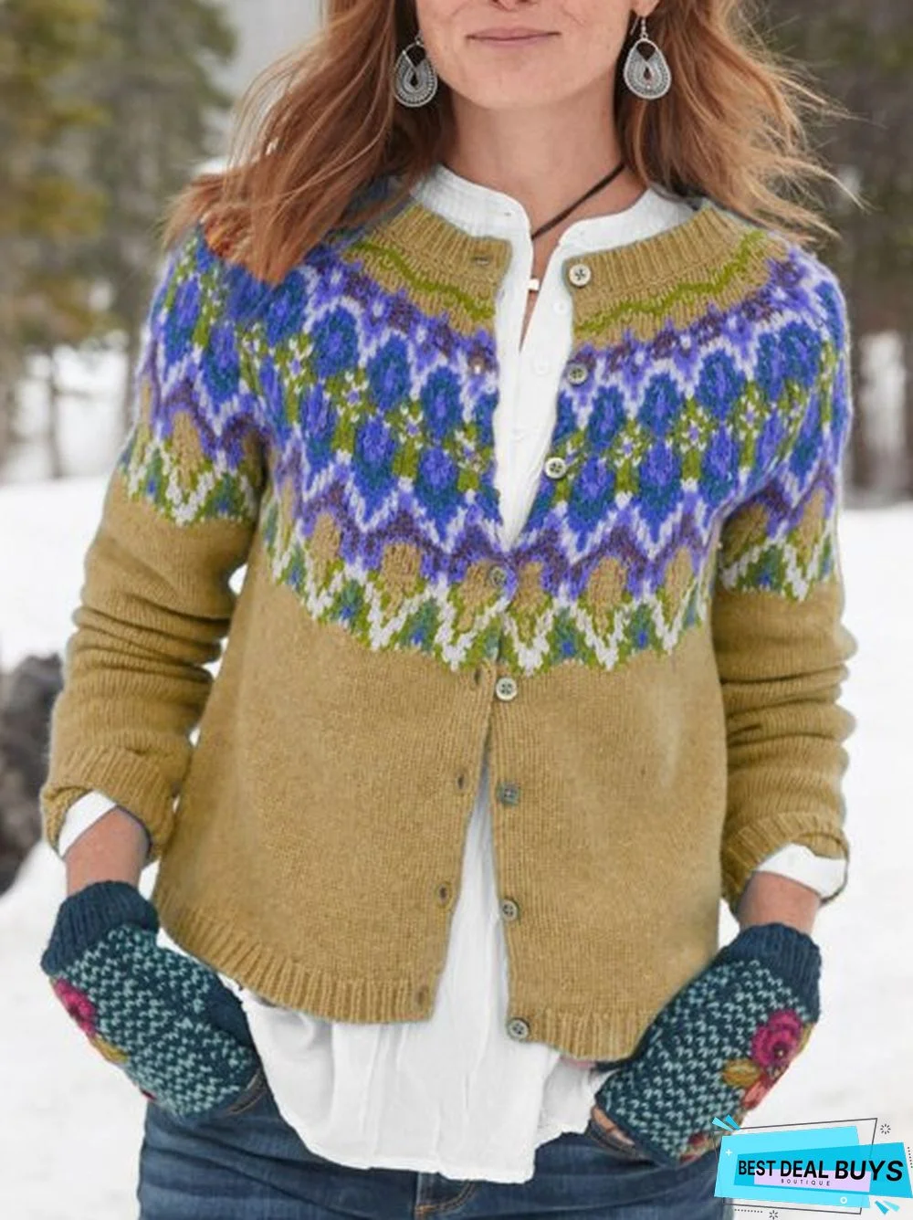 Casual Long Sleeve Printed Cotton Coat