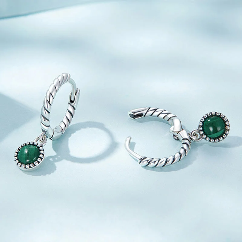 Malachite 925 Sterling Silver Round Anti-Anxiety Drop Earrings