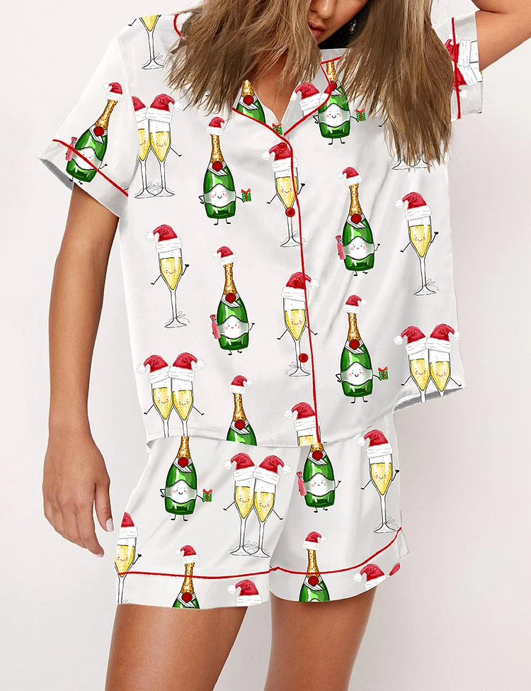 Women's Cute Santa Champagne Pajama Set
