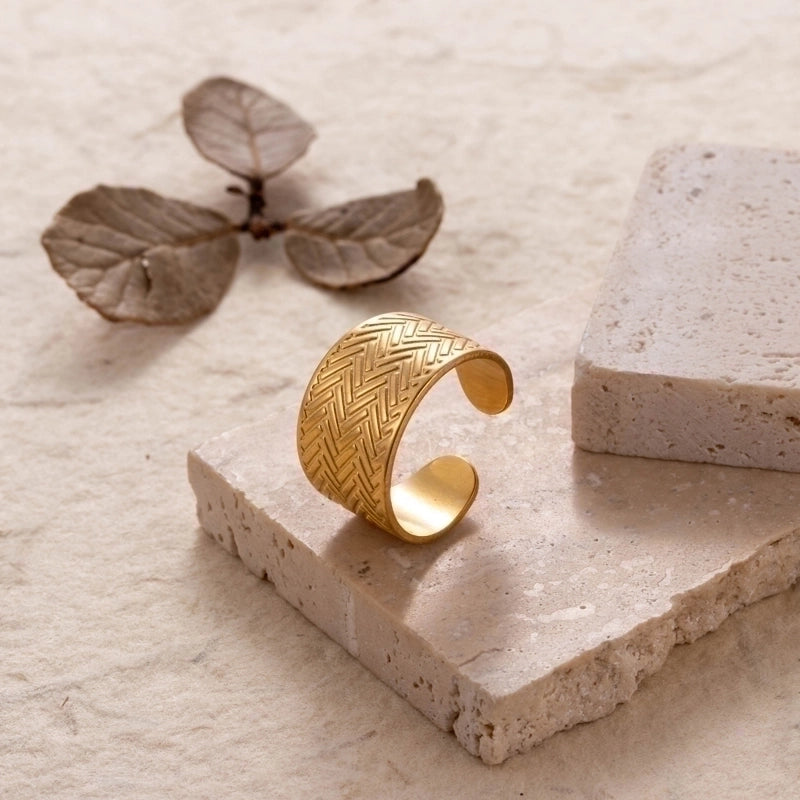 Retro Solid Color 304 Stainless Steel Plating Wide Band Ring Open Ring