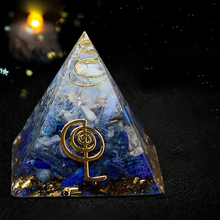 Lapis Lazuli, Kyanite with Clear Quartz Remove Negative Energy Orgone Pyramid