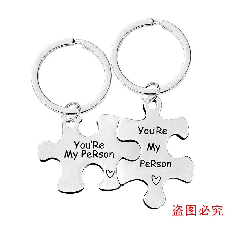 Key Chain Spot Stainless Steel Couple Jigsaw Pendant Pendant Valentine’s Day Gift Metal Keychain Engraving