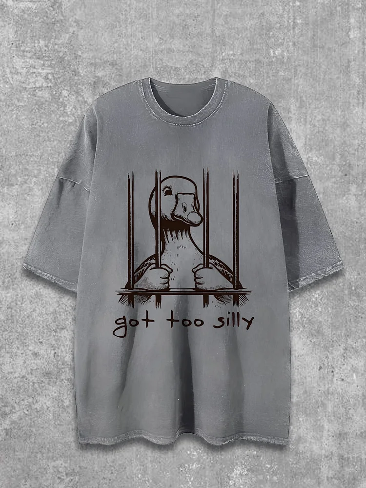 Men's Got Too Silly Goose Print Cotton Washed T-Shirt