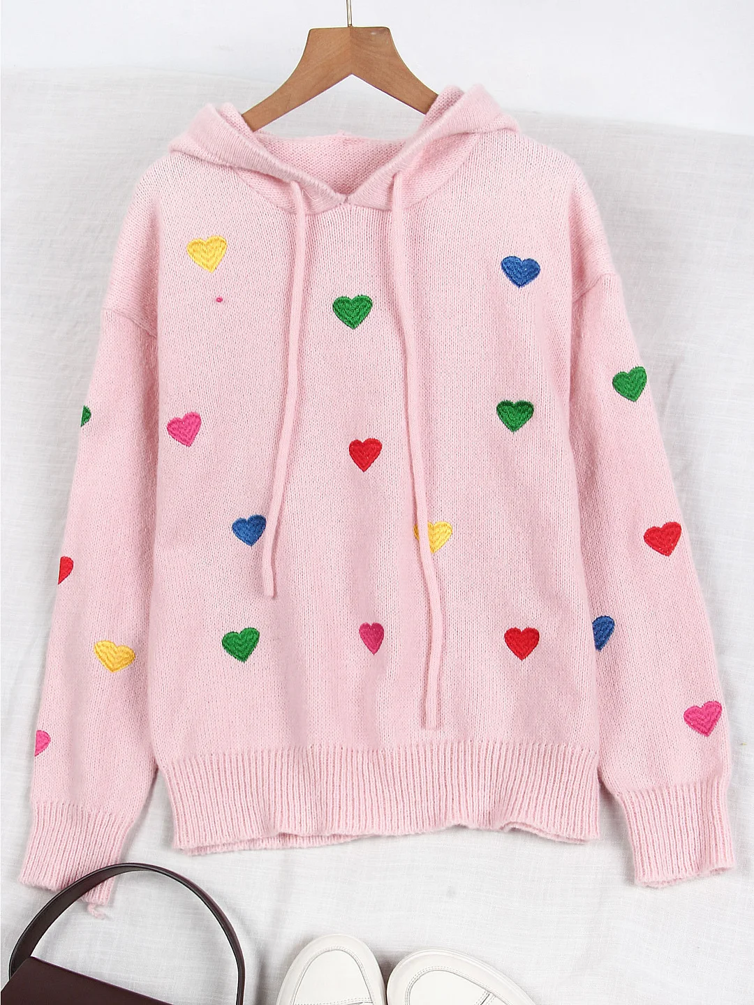 Athvotar Athvotar And Winter Women's Sweater Fashion Color Love Hooded Long-Sleeved Knitted Shirt