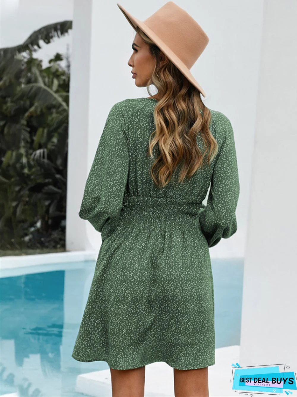 Temperament Commuter V-Neck Long Sleeve Short Dress