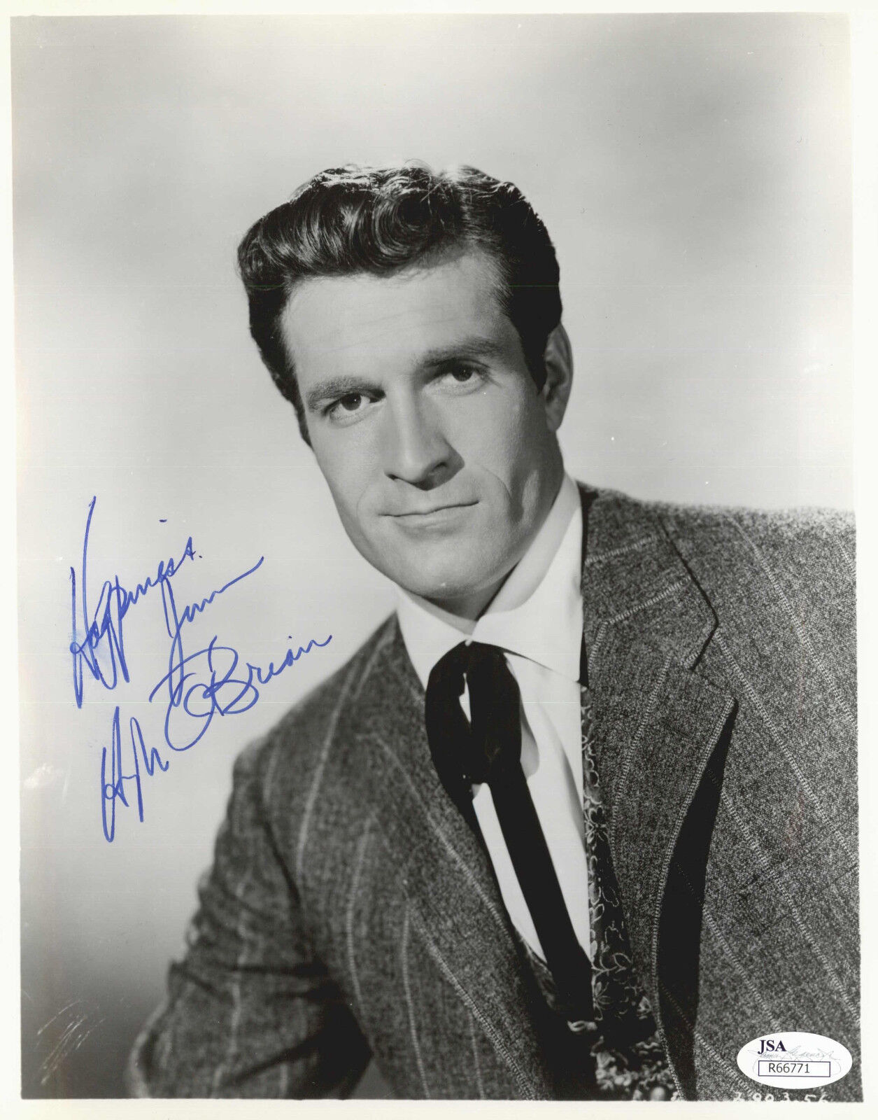 HUGH O'BRIAN, ACTOR SIGNED 8X10 VINTAGE JSA AUTHENTICATED COA #R66771