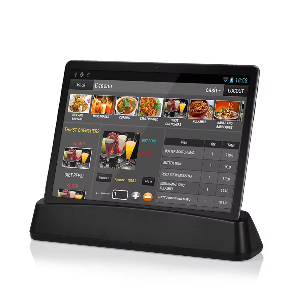 10 Inch Digital Menu rfid Smart Restaurant Ordering NFCc Tap to Pay Soft POS Touch Screen With Charging Docking Station