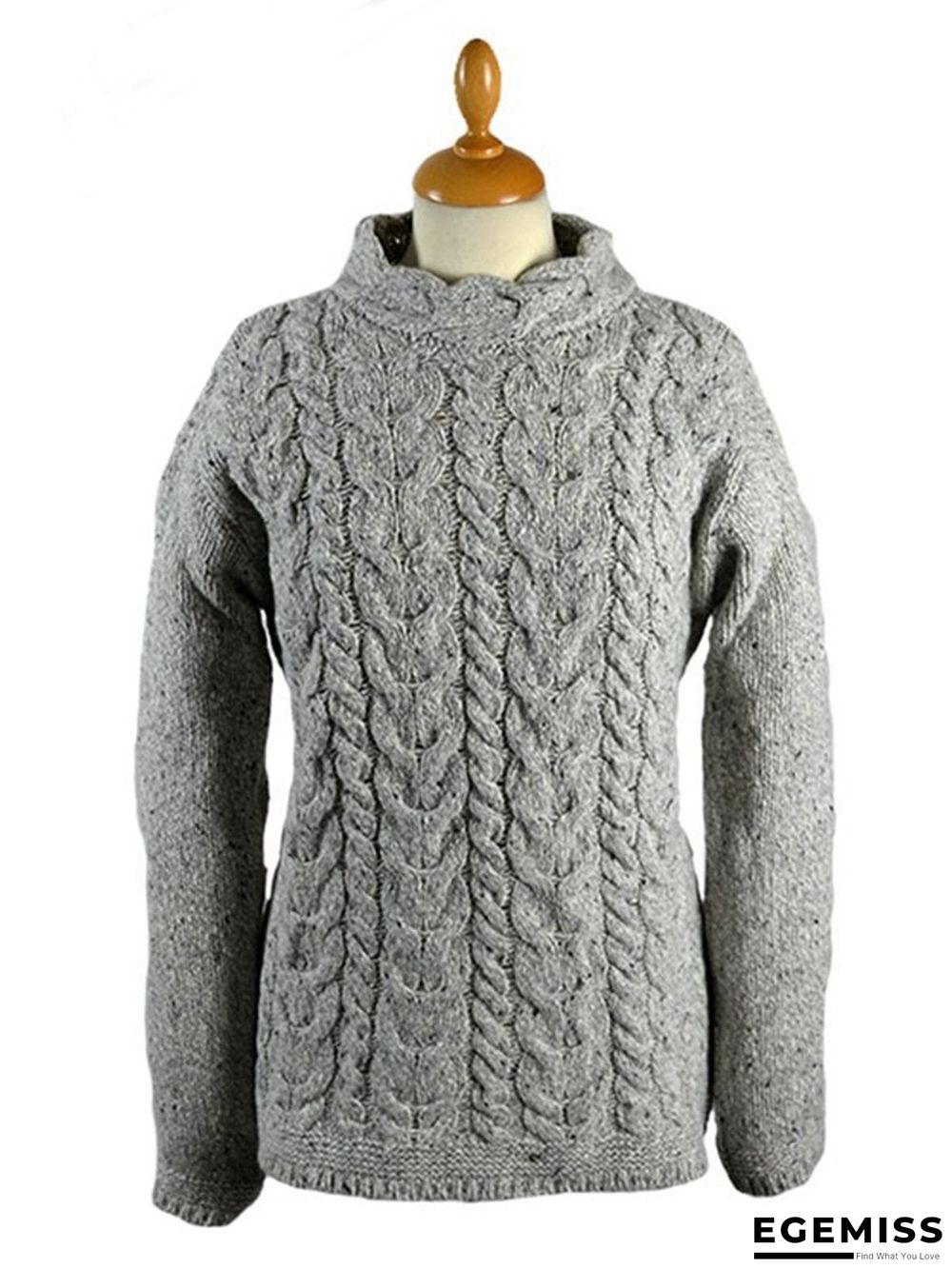 Blue Knitted Long Sleeve plus size Sweater | EGEMISS