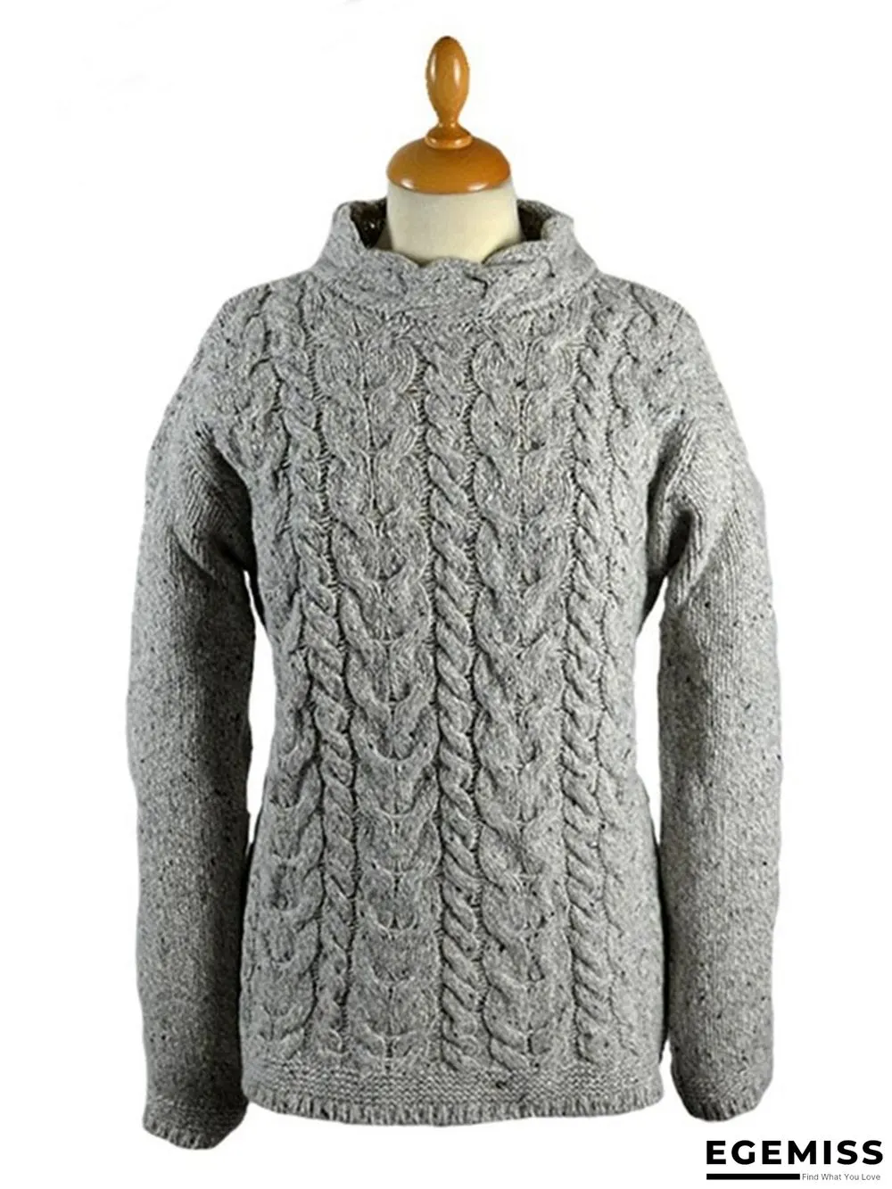 Blue Knitted Long Sleeve plus size Sweater | EGEMISS