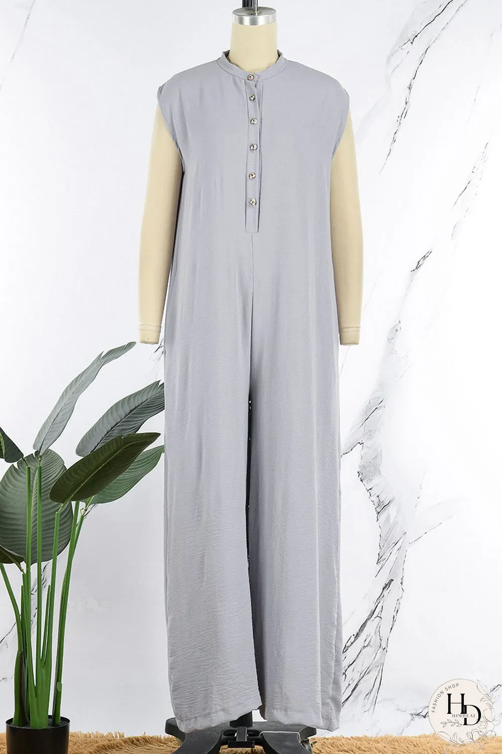 Grey Casual Solid Patchwork V Neck Regular Jumpsuits