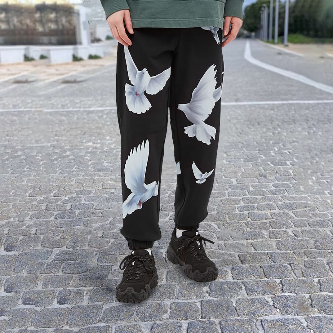 Trendy Dove Print Casual Street Sweatpants