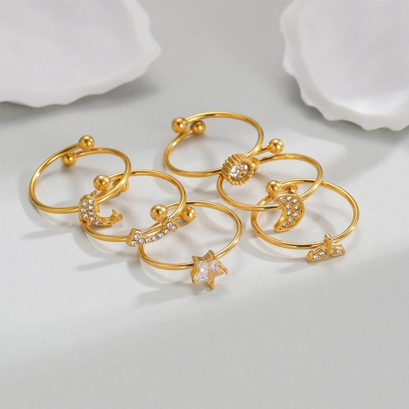 Elegant Minimalist Streetwear Moon 304 Stainless Steel 18K Gold Plated Open Rings
