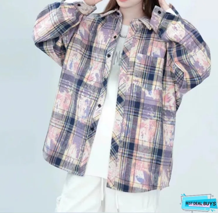 Starry Sky Distressed Plaid Shirts