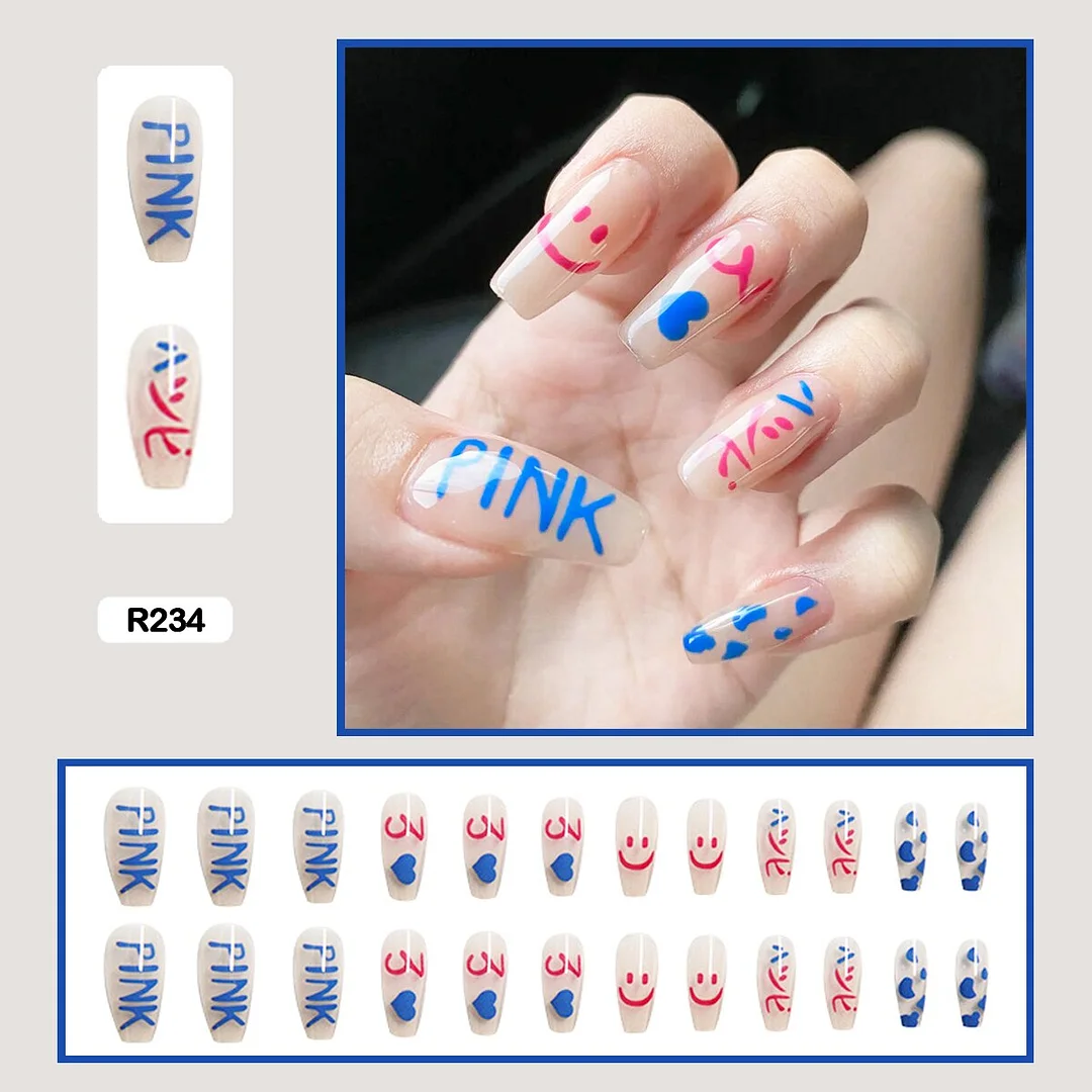 Personality Graffiti Flame Sweet Cool Girl False Nail Art Fake Nails With Glue And Sticker 24pcs/box-Nail Inspo