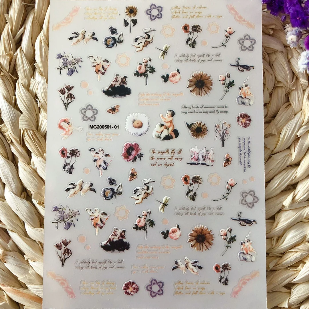 3D Angel Pattern Nail Stickers Cupid Flower Self-Adhesive Transfer Decals Slider DIY Tips Nail Art Decorations Manicure-Nail Inspo