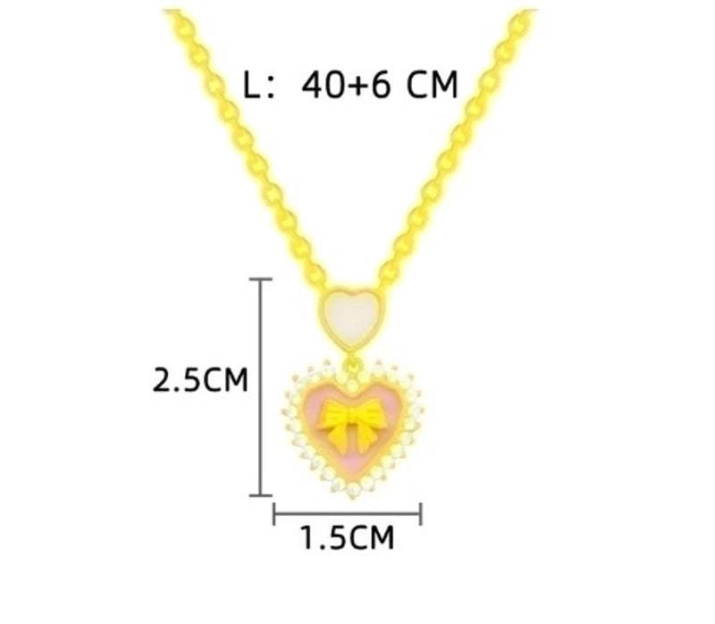 Vintage Style Heart Shape Bow Knot Titanium Steel Plating Pendant Necklace