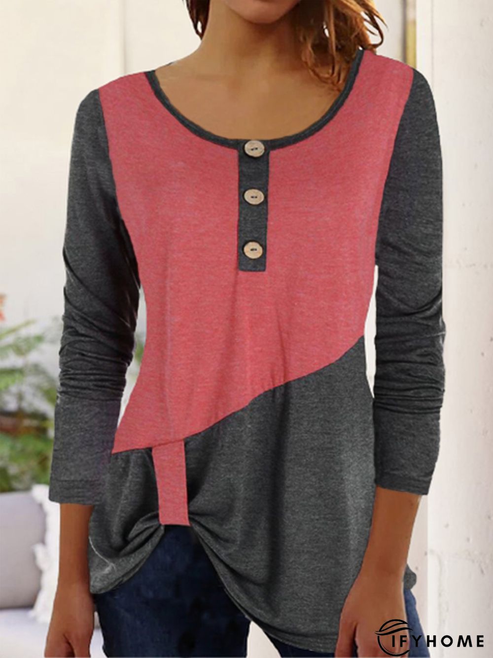 Casual Loose Color Block Tunic T-Shirt | IFYHOME
