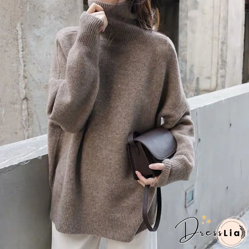 Fall TurtleNeck Cashmere Sweater Women Korean Style Oversized Warm Knitted Pullovers Winter Fashion Outwear Female Jumpers