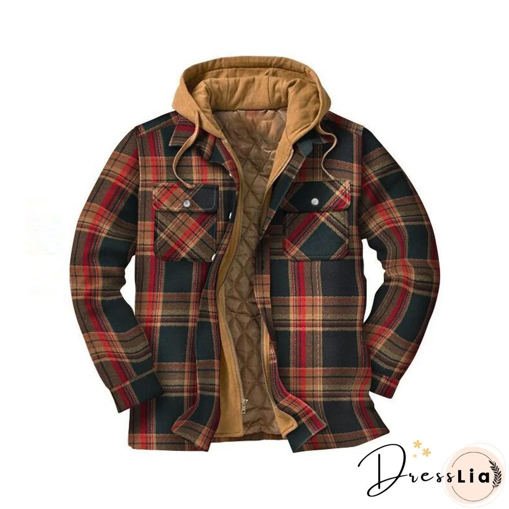 Mens Winter Plaid Thick Casual Jacket