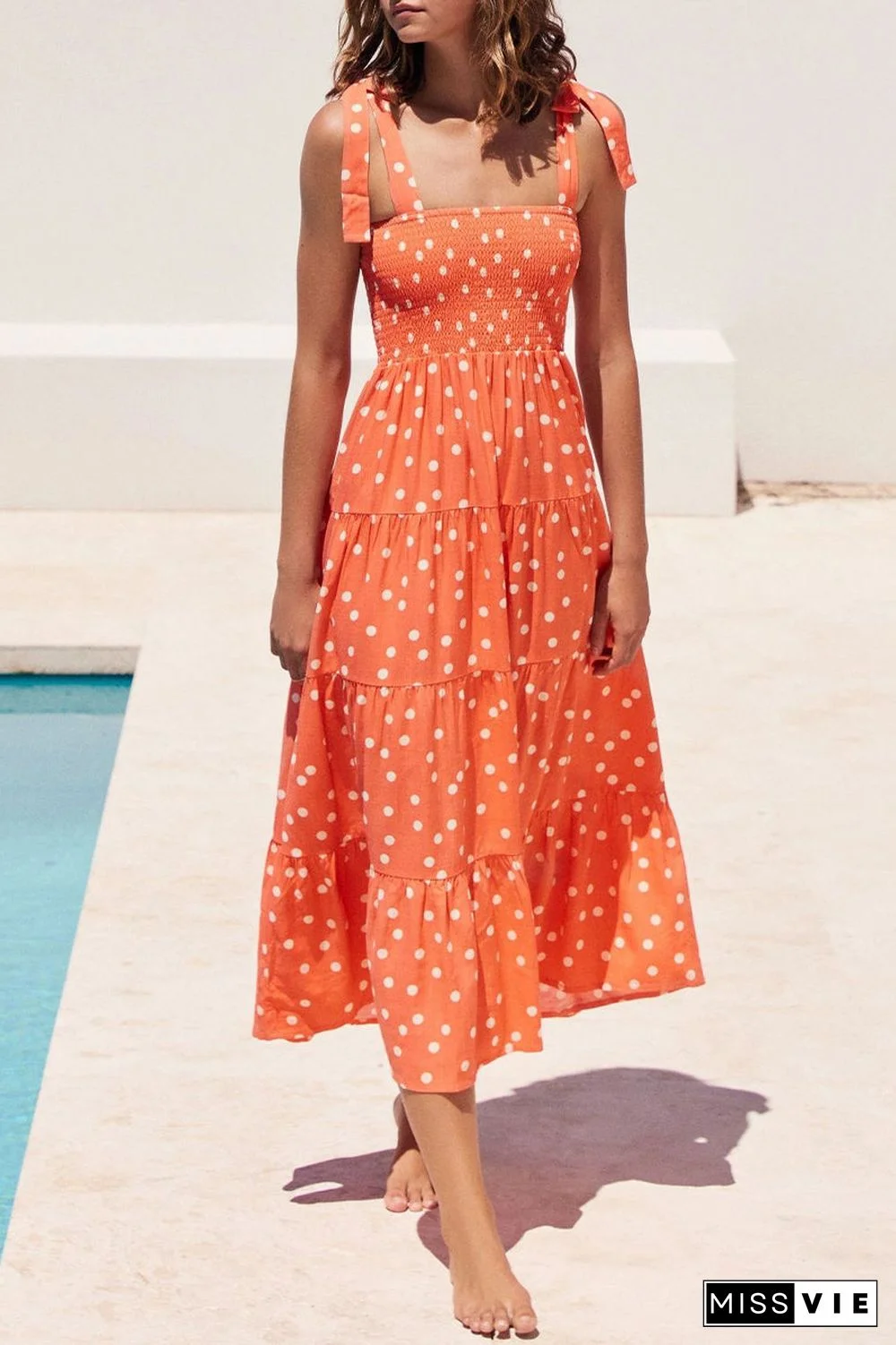 Fashion Street Dot Patchwork Spaghetti Strap Printed Dresses