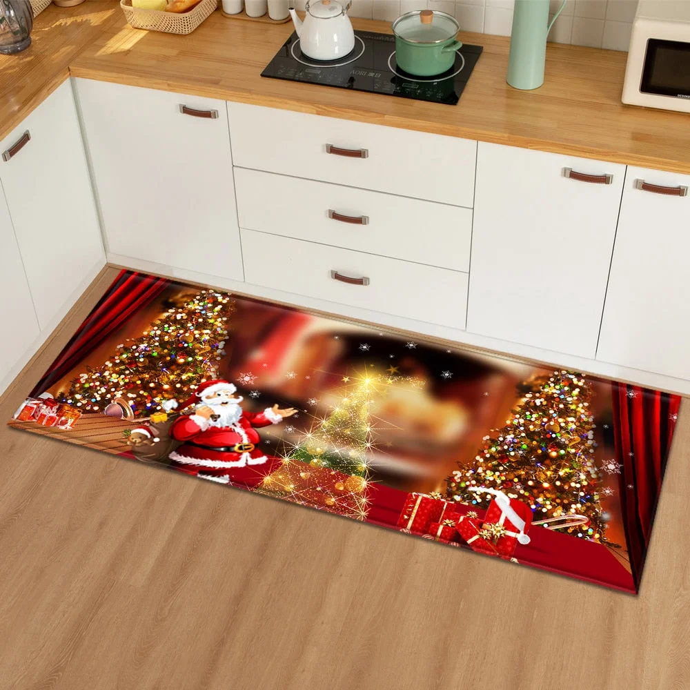 Christmas Pattern Kitchen Mat Bedroom Entrance Doormat  Living Room Carpet 3D Home Floor Decoration Bathroom Non-Slip Rug