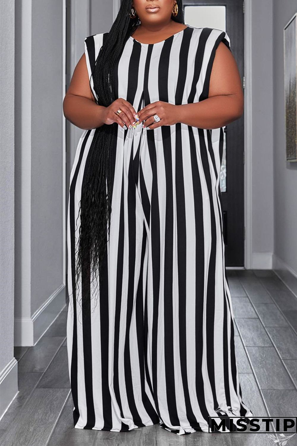 Black And White Plus Size Casual Simplicity Striped Leopard Printing V Neck
