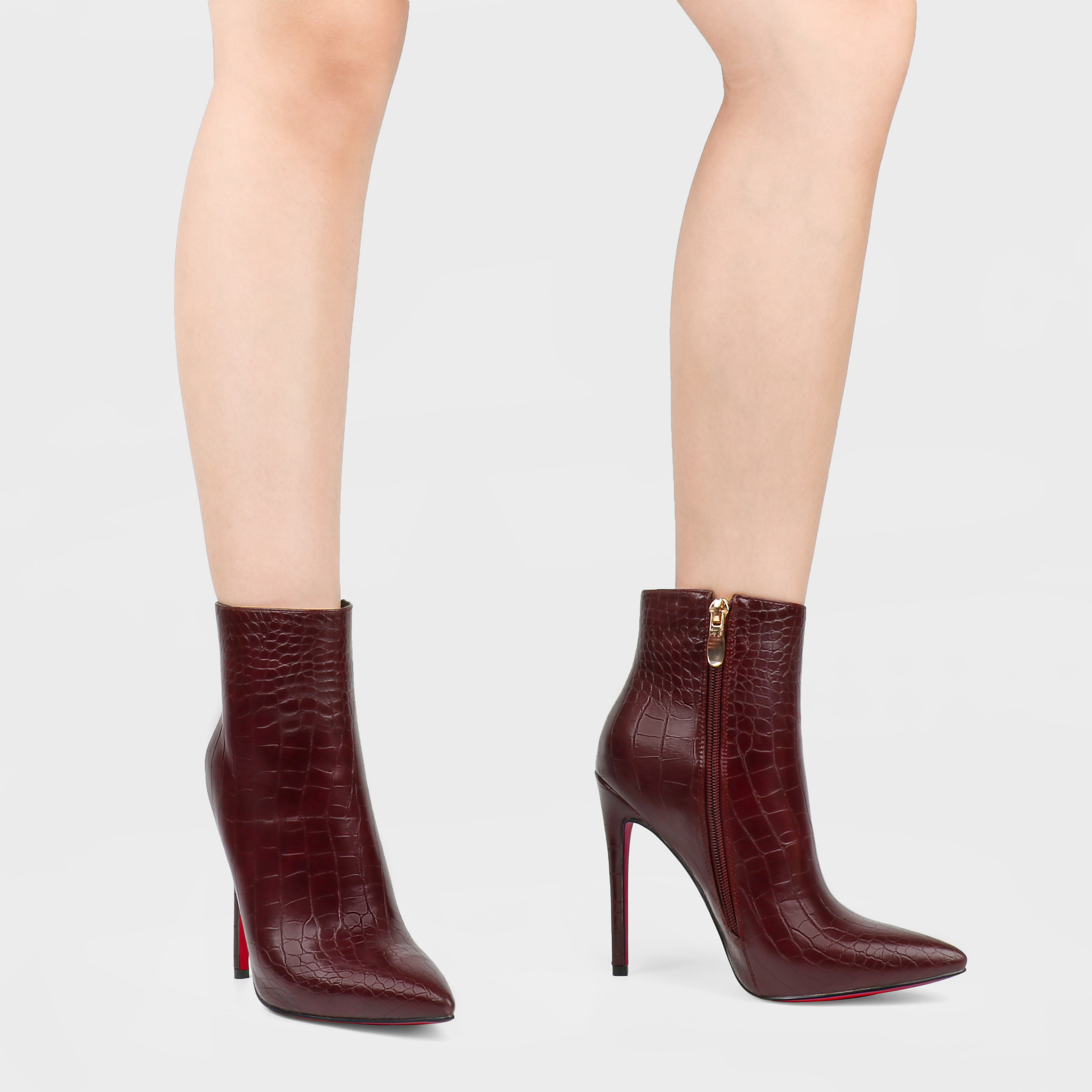 120mm Women's Ankle Boots Closed Pointed Toe Red Bottom Shoes Stilettos Autumn Dress Booties-MERUMOTE