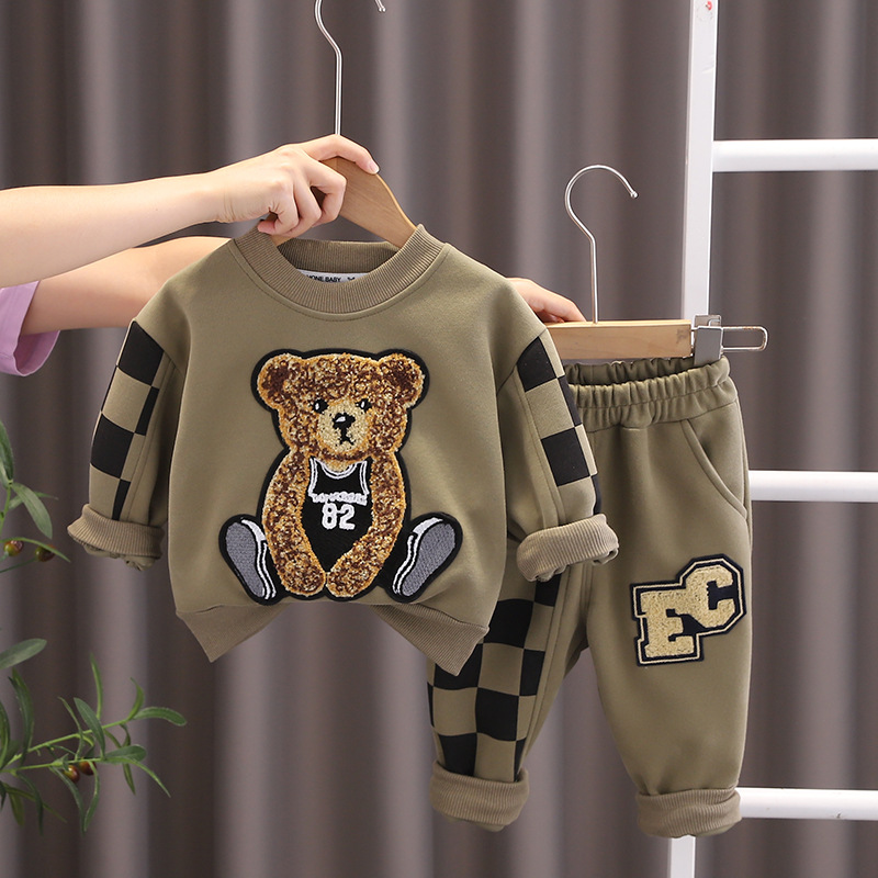 Baby Boy/Girl Cute Bear Pattern Plaid Long Sleeves Two-Piece Set