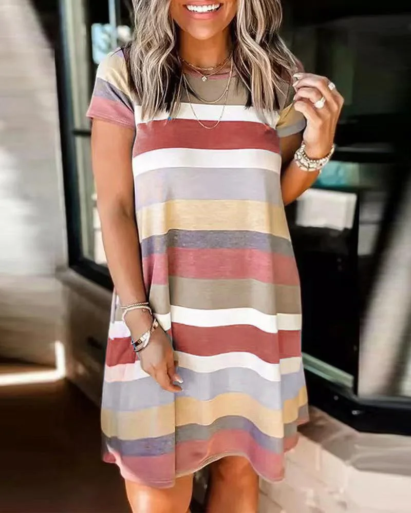 Women's Casual Colorblock Striped Print Dress