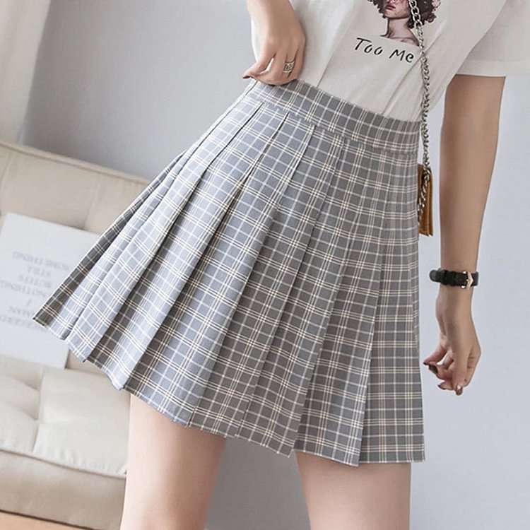 Best Kawaii - High Waist Plaid Pleated Skirt