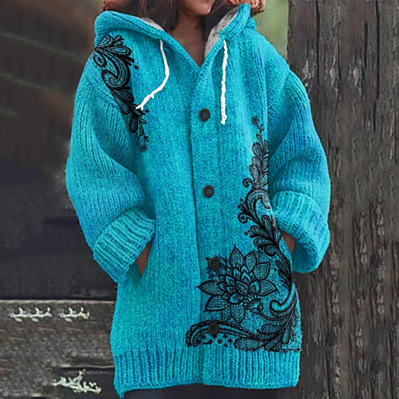 Vintage Tribal Floral Knitted Embroidery Print Cardigan Sweater