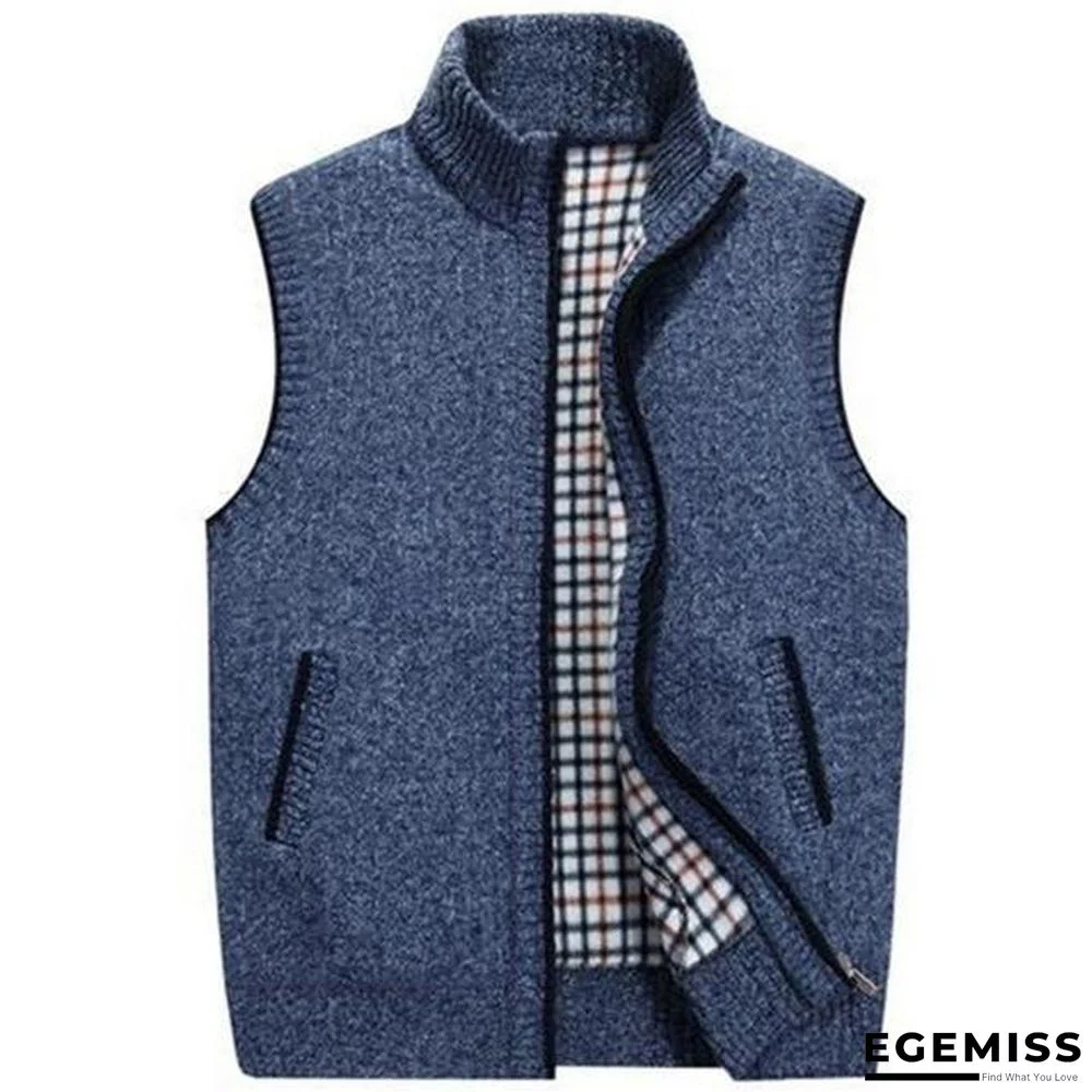 Mens Wool Sweater Vest Zipper Sleeveless Knitted Vest Jacket Warm Fleece Plus Size Sweatercoat | EGEMISS