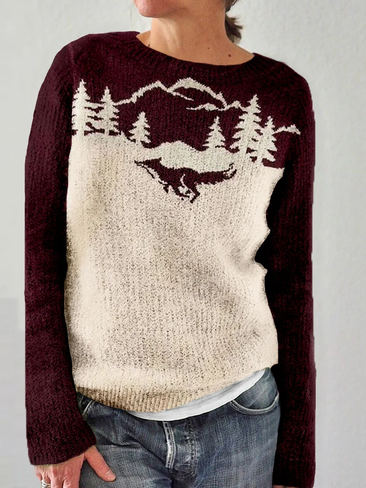 Comstylish Fox Running in the Forest Pattern Cozy Sweater