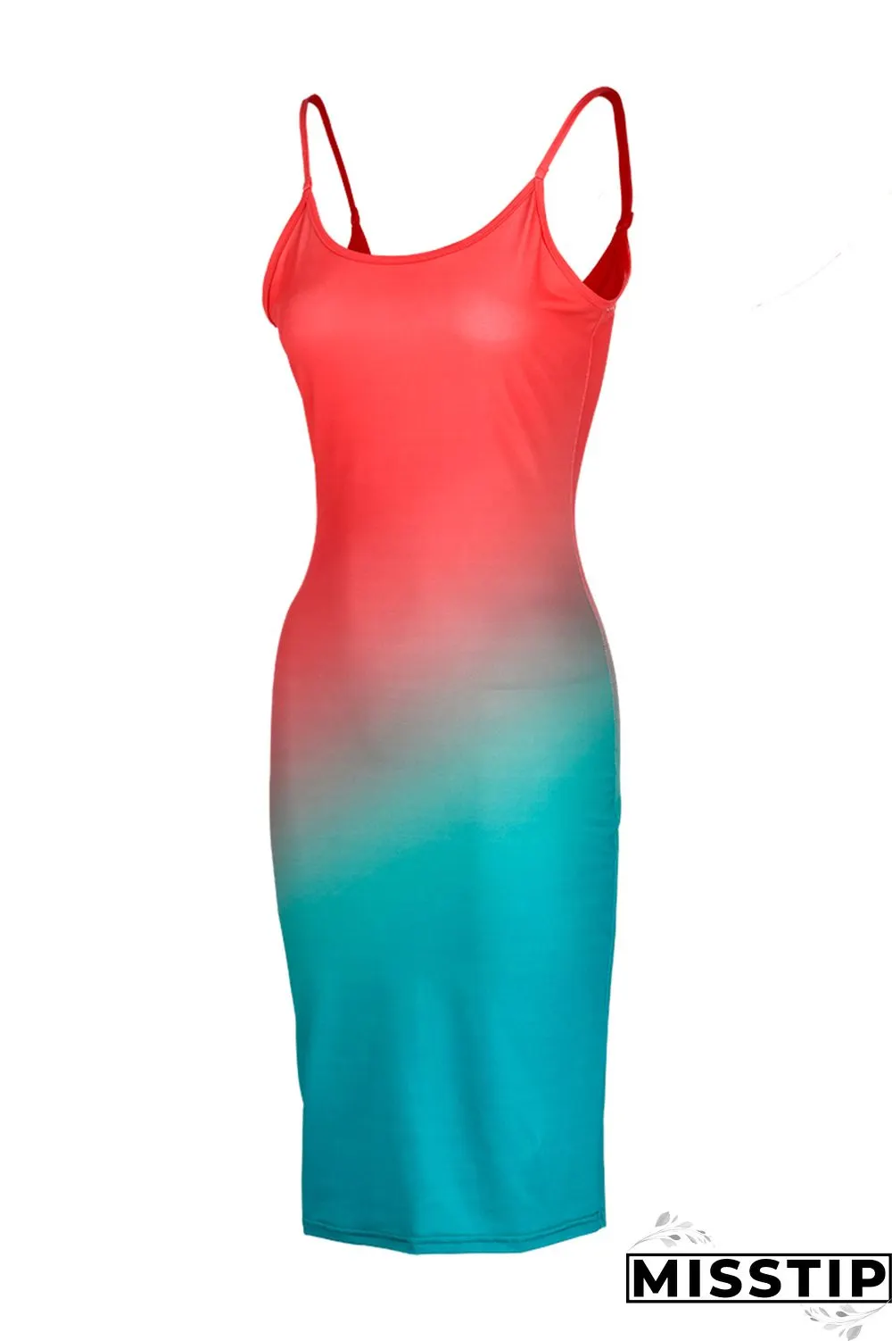 Pink Sexy Casual Gradual Change Print Backless Spaghetti Strap Sleeveless Dress