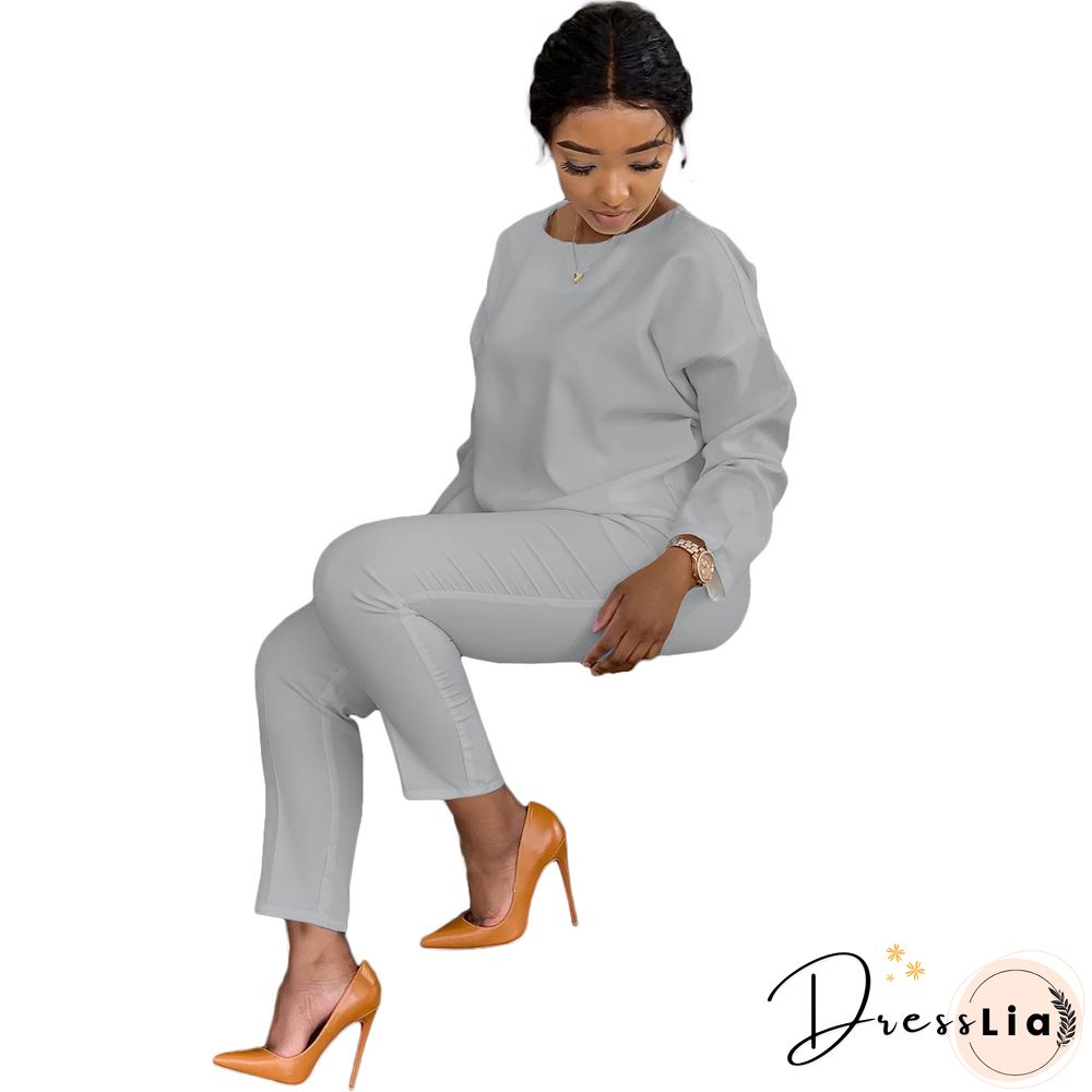 Long Sleeves T shirt Sportswear Two Piece Pants Set